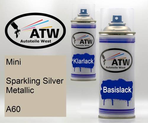 Mini, Sparkling Silver Metallic, A60: 400ml Sprühdose + 400ml Klarlack - Set, von ATW Autoteile West.